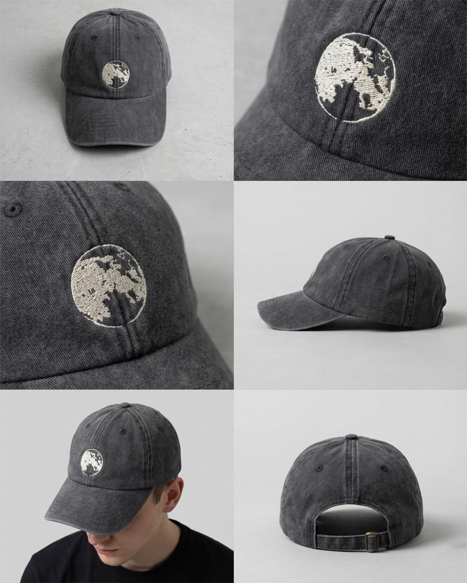 OPPE PÅ MÅNEN Vasket Sort Caps